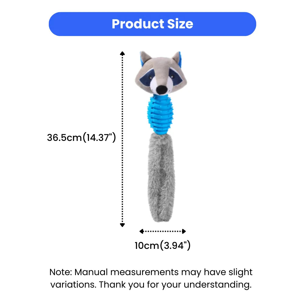 Interactive Squeak & Shake Raccoon Chew Toy