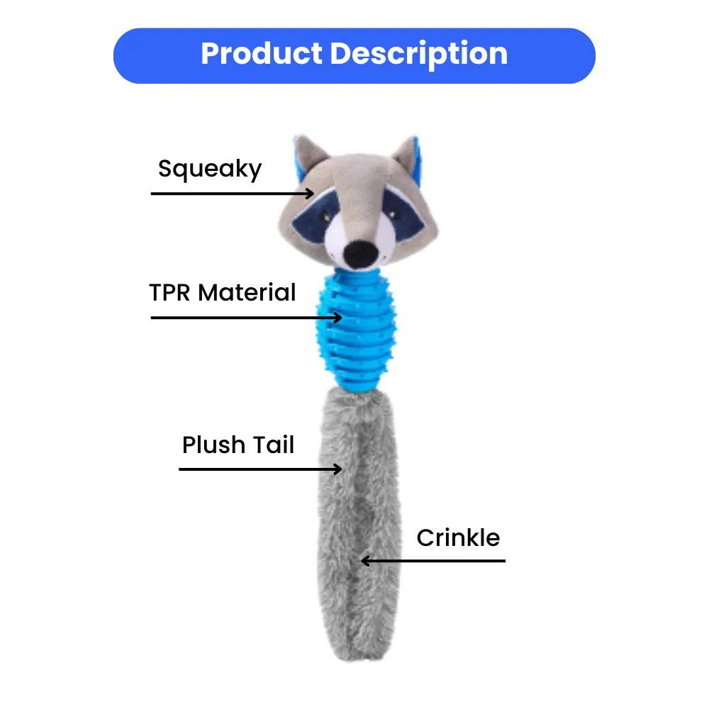 Interactive Squeak & Shake Raccoon Chew Toy