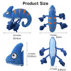 Blue pet toy with measurements on a white background