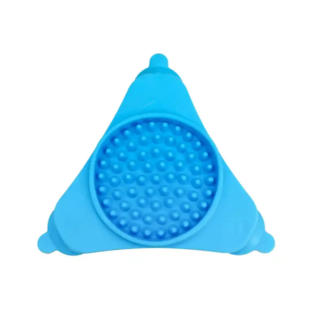 Blue silicone cone-shaped product with textured surface on a white background