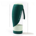 Green and white water bottle with 'Super Design' branding on a white background