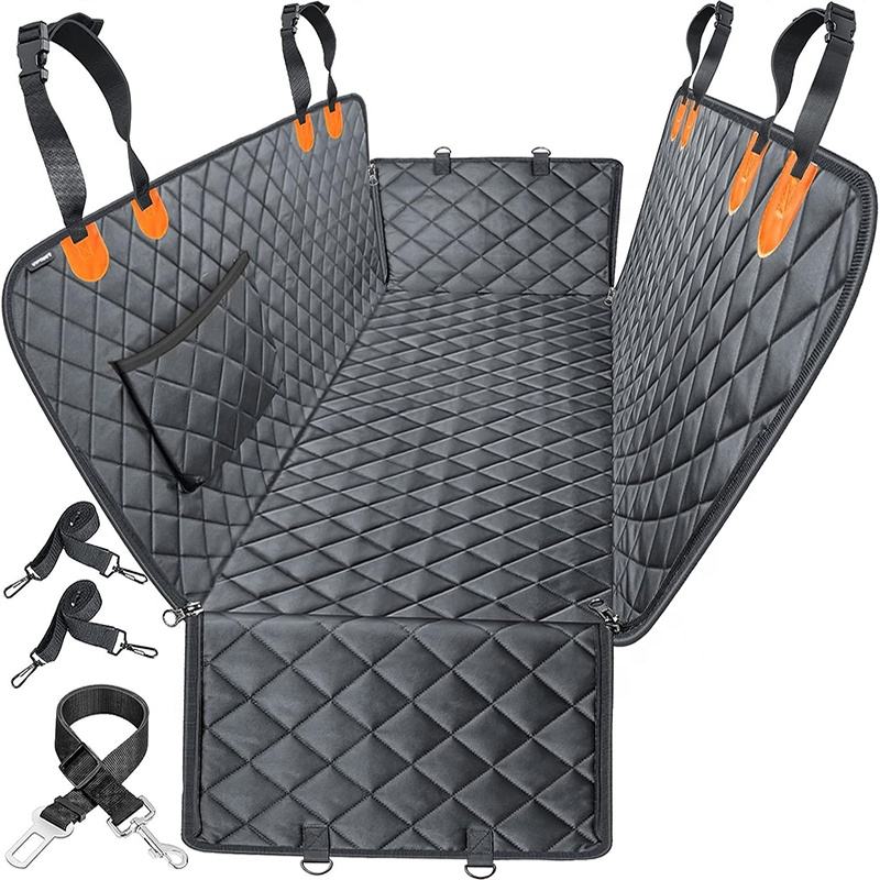 Pet car seat cover with straps on a white background