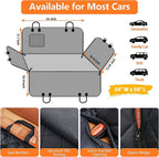 Car seat cover with dimensions and features for various car types on an orange background