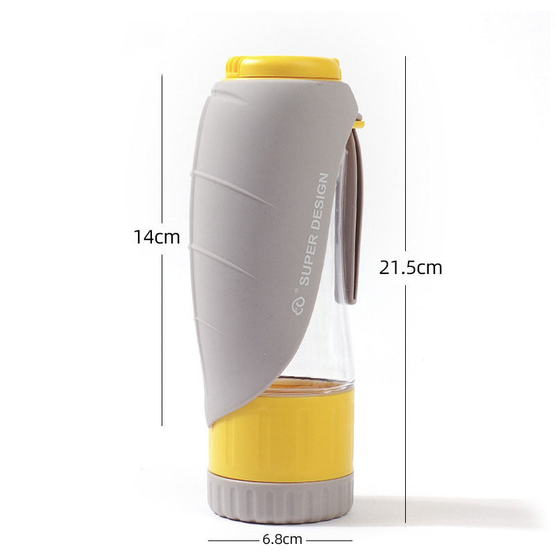 Yellow and gray water bottle with measurements on a white background