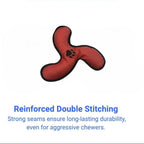 Red dog toy with black stitching on a white background, with reinforced double stitching test