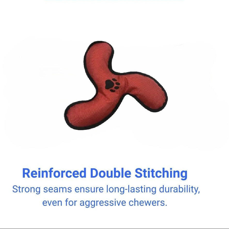 Red dog toy with black stitching on a white background, with reinforced double stitching test