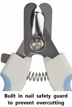 Pet nail clippers with a built-in nail safety guard on a white background
