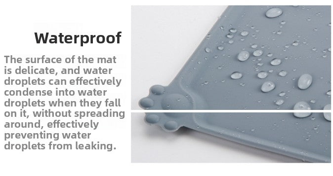 Silicone mat with water droplets demonstrating its waterproof properties on a white background.