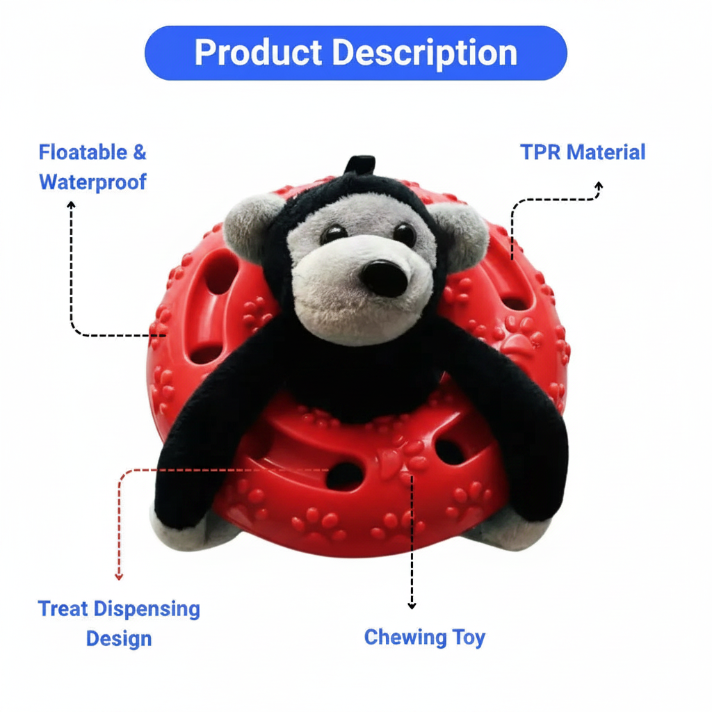 Product description with red ring toy