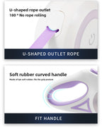 2 pictures depicting the U-shaped outlet for tape rope and soft rubber curved handle on a white background