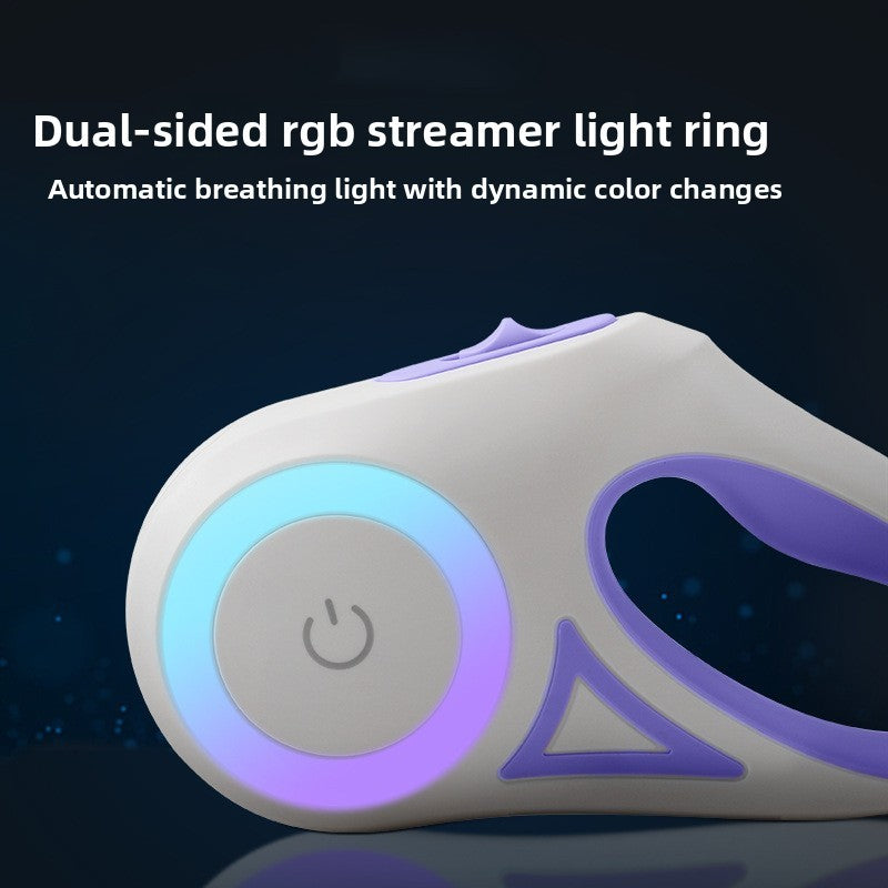 White and purple leash with RGB light rings on a dark background