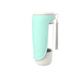 Mint green and white pet water bottle with a strap on a white background