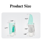 Measurement chart showing dimensions of green and white water bottle