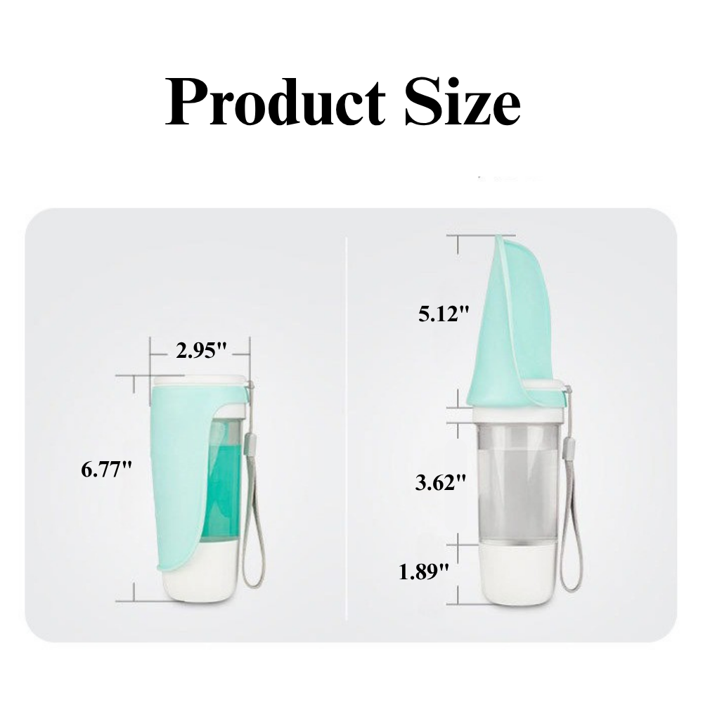 Measurement chart showing dimensions of green and white water bottle